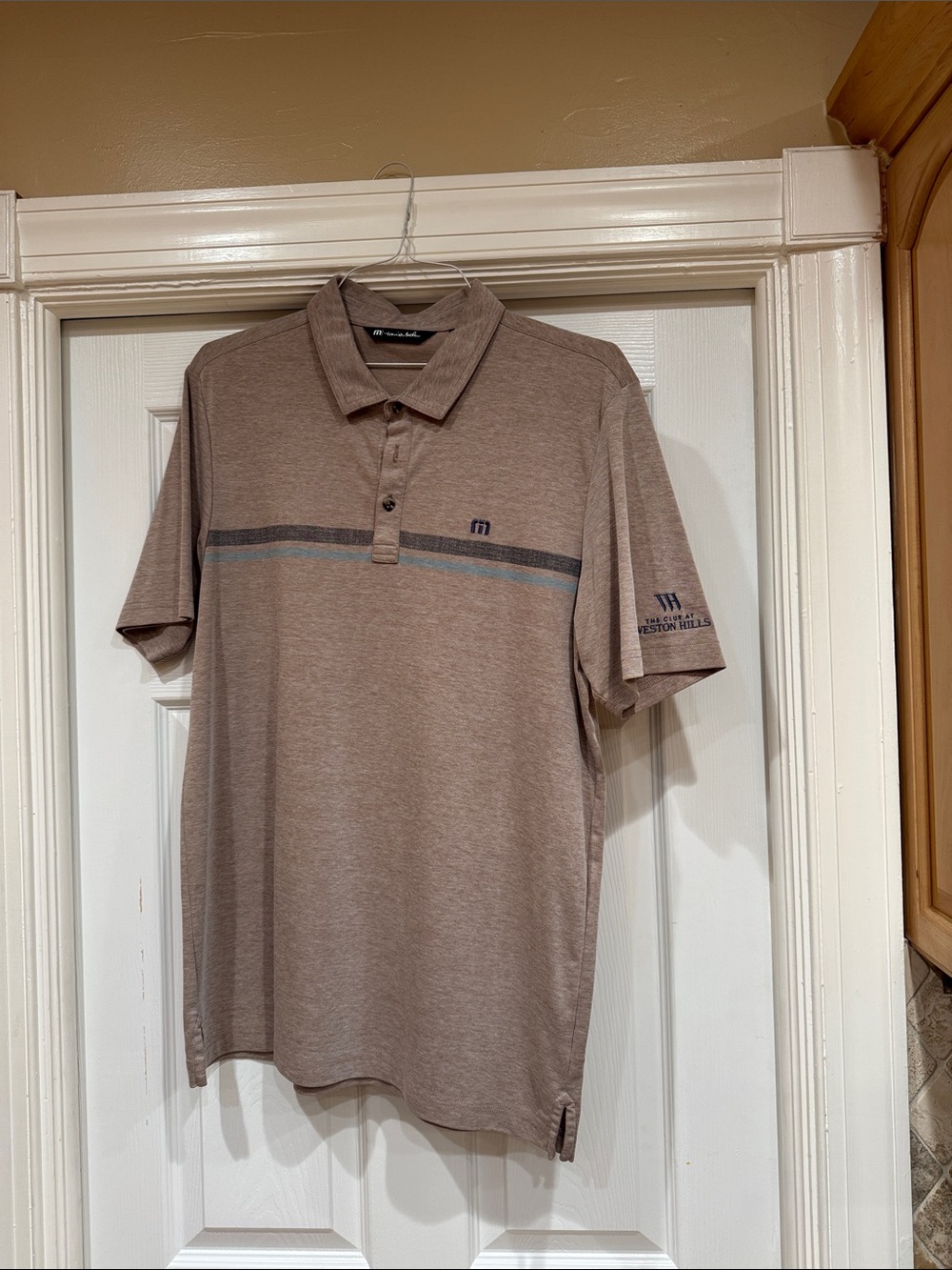 Travis Mathew Tan Heather Polo with Subtle Stripe
